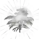 Sketch-style palm tree and sun design with a watercolor background tattoo design idea