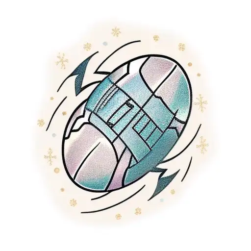 A traditional tattoo of a 90s cartoon character holding a rugby ball, with a holiday-themed background tattoo design idea