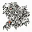 Cross with fear none in text  tattoo design idea