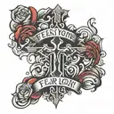 Cross with fear none in text  tattoo design idea