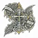 Cross with fear none in text  tattoo design idea