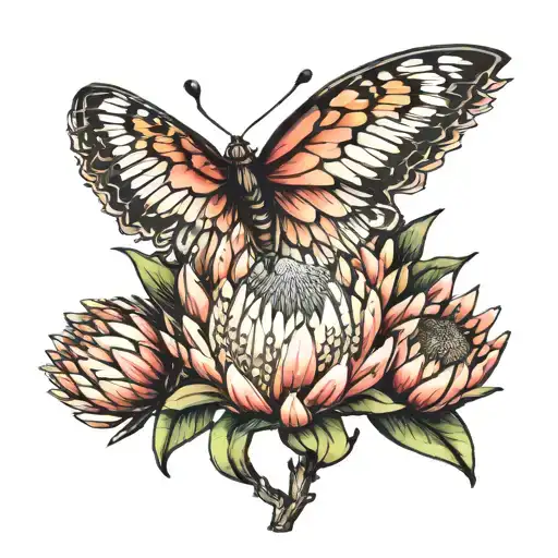 protea flower transforming tattoo design idea