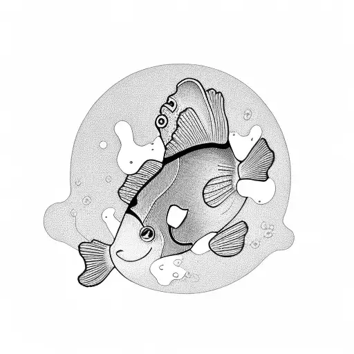 (NEMS) with clownfish and mountains tattoo design idea