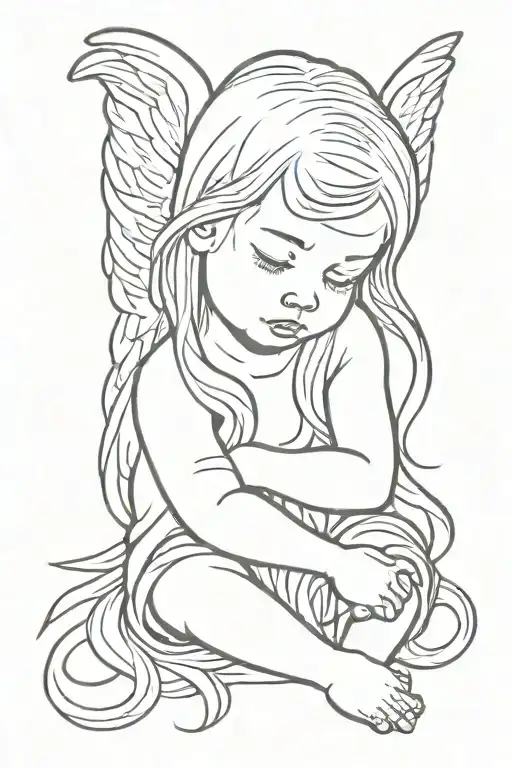 baby angel long hair with tattooed arms crying tattoo design idea