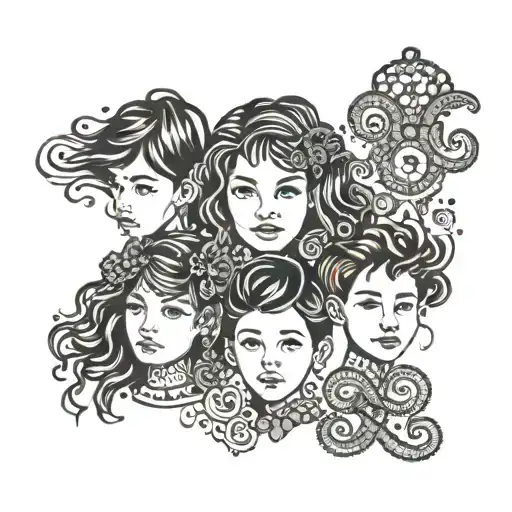 A portrait of each child's name (Kai, Ani, Julia, Jocelyn) in a unique font tattoo design idea