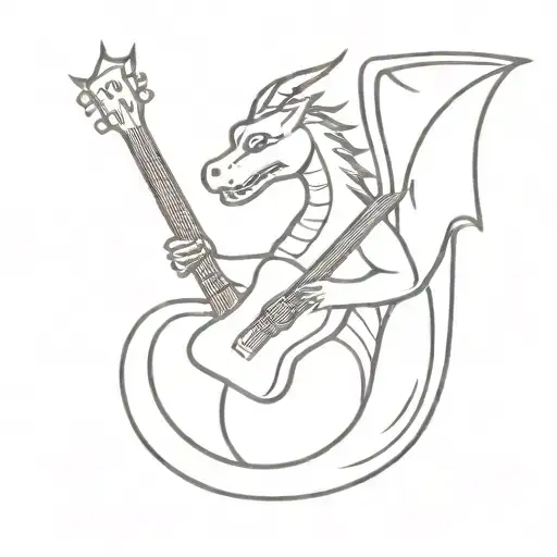 A minimalist design of a dragon playing a guitar tattoo design idea