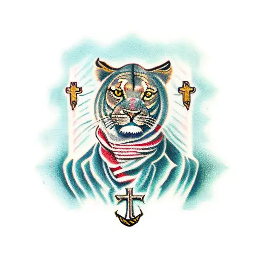 Christian lion with cross tattoo design idea