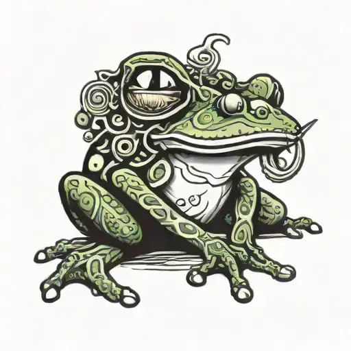Smoking frog sitting tattoo design idea