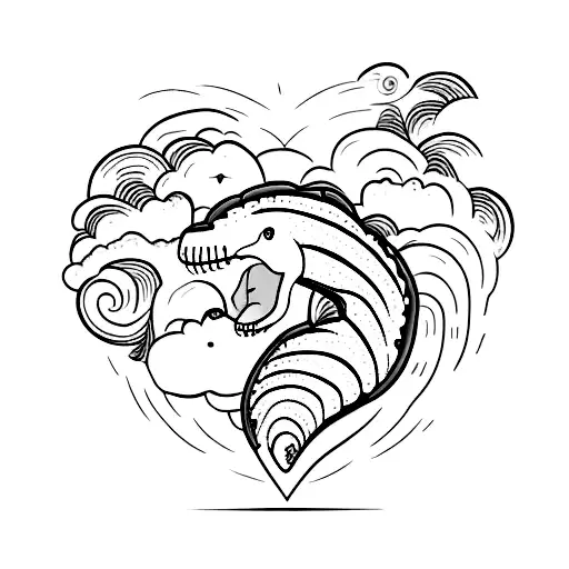 dino cloud heart tattoo design idea