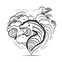 dino cloud heart tattoo design idea