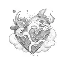 dino cloud heart tattoo design idea