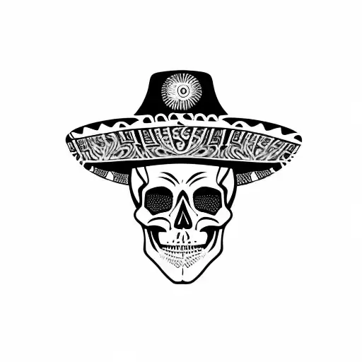 skull in sombrero in profile tattoo design idea