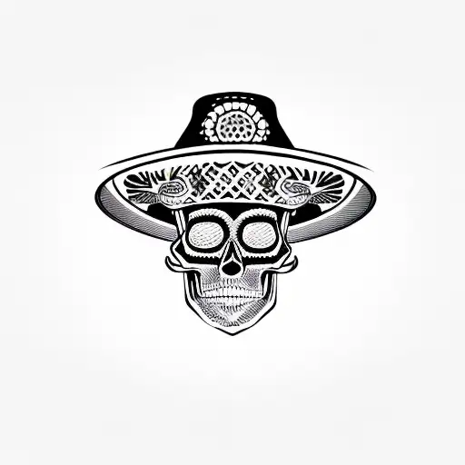skull in sombrero in profile tattoo design idea