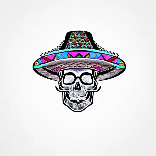 skull in sombrero in profile tattoo design idea