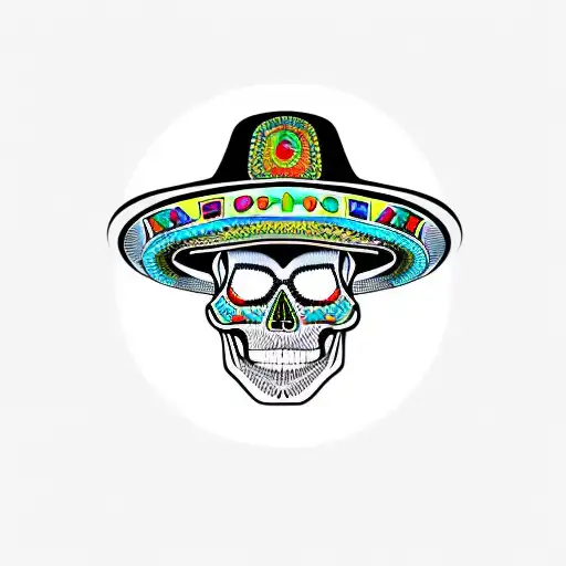 skull in sombrero in profile tattoo design idea