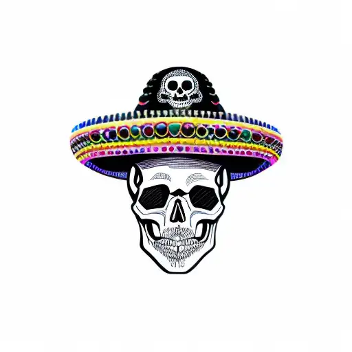 skull in sombrero in profile tattoo design idea