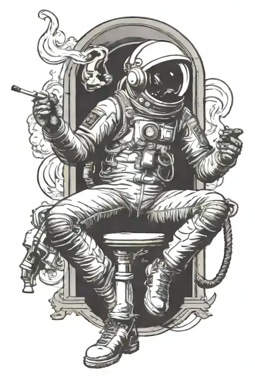 smoking astronaut sitting tattoo design idea