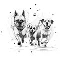 man backwards walking two dogs in a river  tattoo design idea