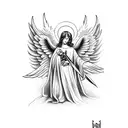 angel with sword in hand and cross on top tattoo design idea