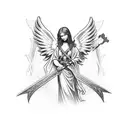 angel with sword in hand and cross on top tattoo design idea