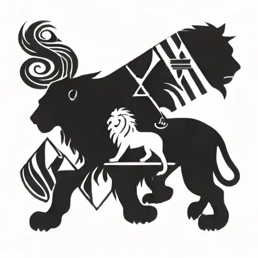 Combine a baseball diamond with African tribal symbols, surrounded by a lion representing courage and strength in the game tattoo design idea