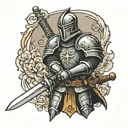German knight holding a sword tattoo design idea
