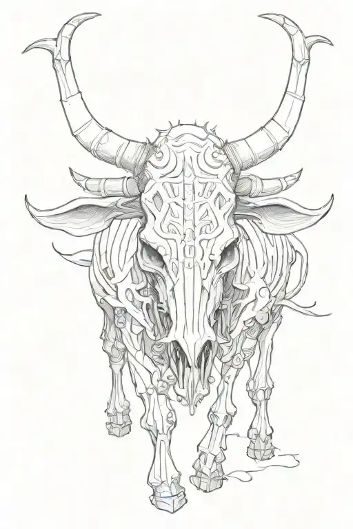charging skeleton bull tattoo design idea