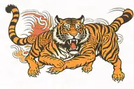 an attacking Tiger full body with red sun in the background tattoo design idea