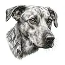 Canary hound head with triangle on the back tattoo design idea