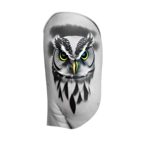 Owl smoke, black, gray and yellow tattoo design idea
