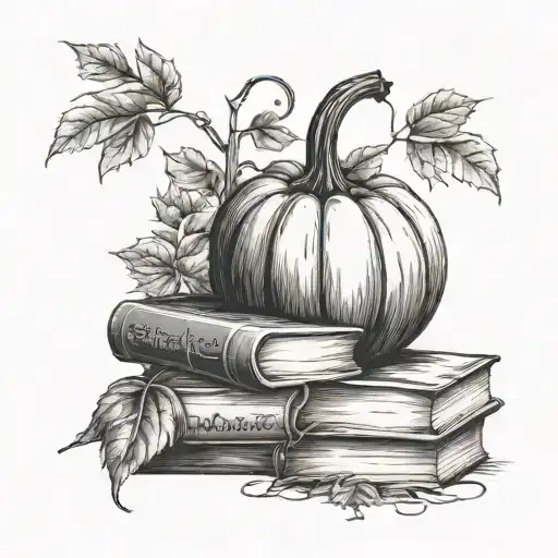 autumn, pumpkin , nature, books tattoo design idea