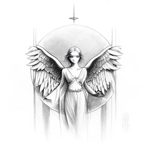 real angel has a four wings and center of the wings has a eye tattoo design idea