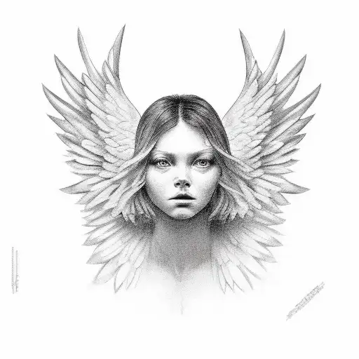 real angel dont have a human body and has a four wings and center of the wings has a eye tattoo design idea