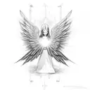 real angel has a four wings and center of the wings has a eye tattoo design idea