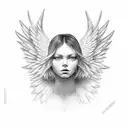 real angel dont have a human body and has a four wings and center of the wings has a eye tattoo design idea