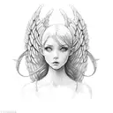 real angel dont have a human body and has a four wings and center of the wings has a eye tattoo design idea