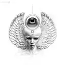 real angel dont have a human body and has a four wings and center of the wings has a eye tattoo design idea