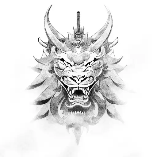 Samurai dragon lion tattoo design idea