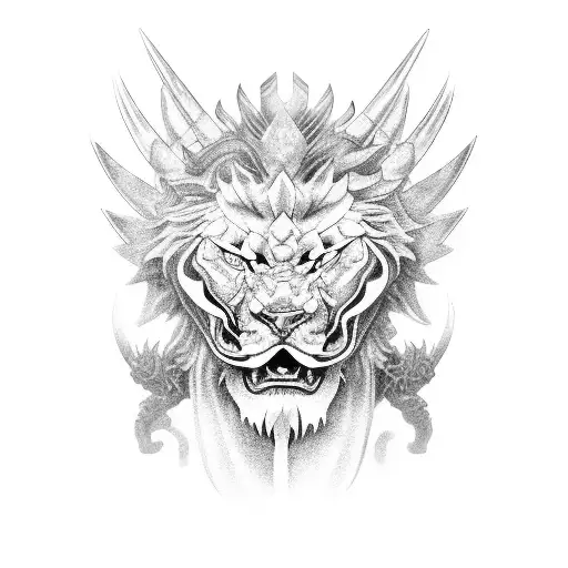 Samurai dragon lion tattoo design idea