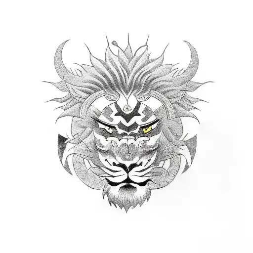samurai with a dragon and a lion tattoo design idea