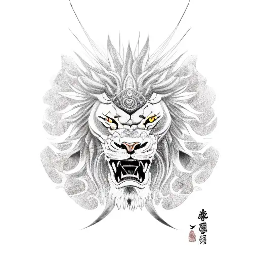 samurai with a dragon and a lion tattoo design idea