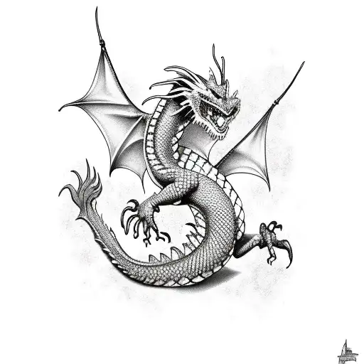 Dragon on skate tattoo design idea