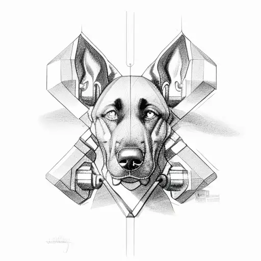 Dumbbells forming the shape of a Malinois face tattoo design idea