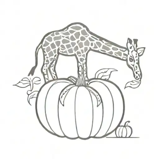 giraffe coming out of pumpkin with an avocado on top of the giraffe tattoo design idea