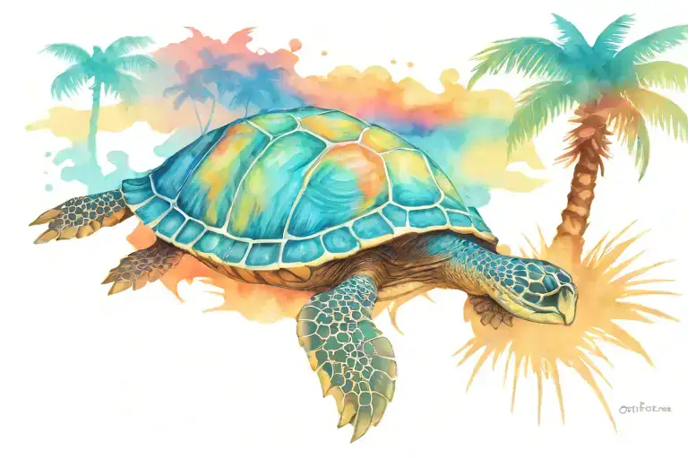 turtle sunset palm tree ocean tattoo design idea