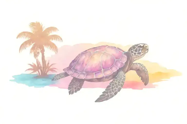 sea turtle sunset palm tree tattoo design idea