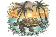 turtle sunset palm tree ocean scene tattoo design idea