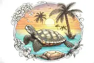 turtle sunset palm tree ocean scene tattoo design idea