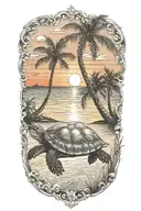 turtle sunset palm tree ocean scene tattoo design idea