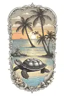 turtle sunset palm tree ocean scene tattoo design idea